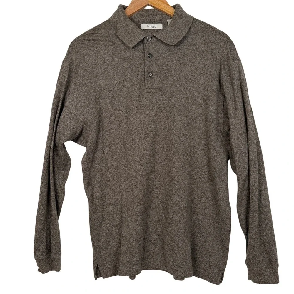 Turnbury‎ Mens Brown Long Sleeve Polo Shirt 100% Cotton Size M Heathered Knit